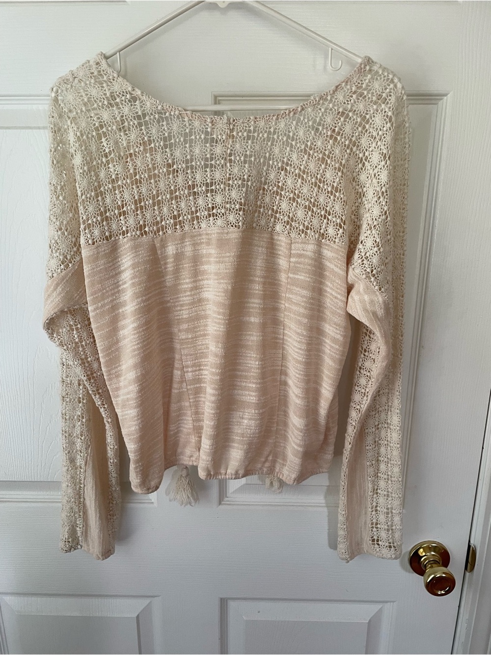 Meadows Rue Cream Crochet Lace Boho Peasant Top Lace Up Small Festival 🤍 - Picture 3 of 7